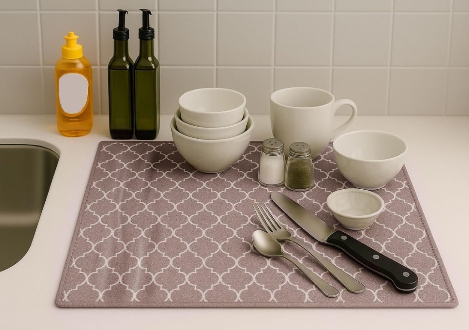 U & U UNIQUE UTILITIES Microfiber Dish Drying Mat for Kitchen (Grey, 50 x 38 cm, 300 GSM)